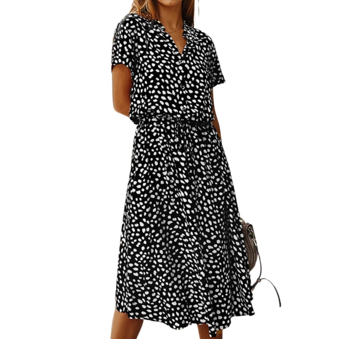 Printed Midi V-Neckline Dress – Refined Everyday Ease