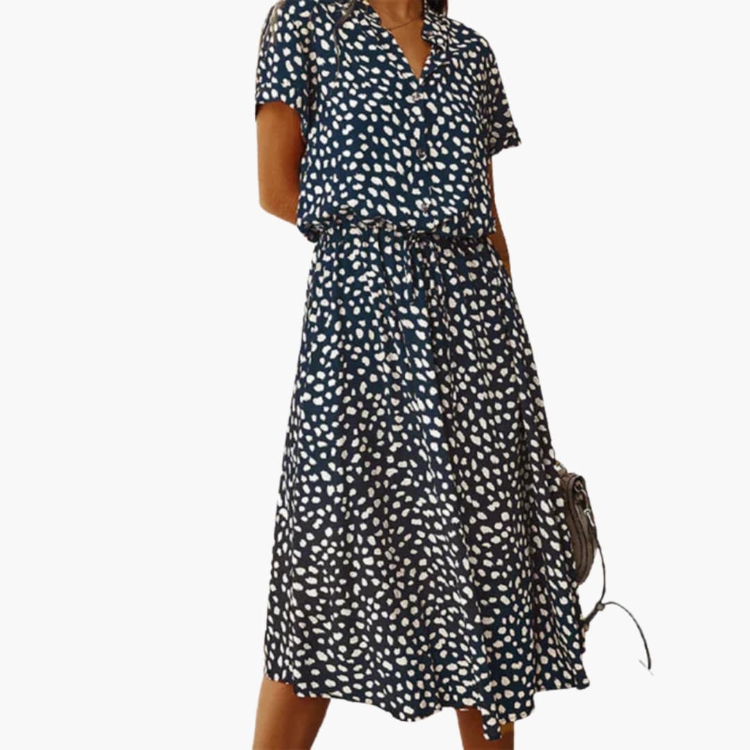 Printed Midi V-Neckline Dress – Refined Everyday Ease