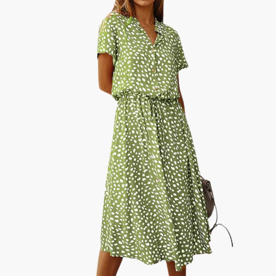 Printed Midi V-Neckline Dress – Refined Everyday Ease
