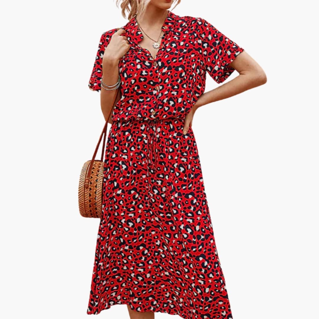 Printed Midi V-Neckline Dress – Refined Everyday Ease