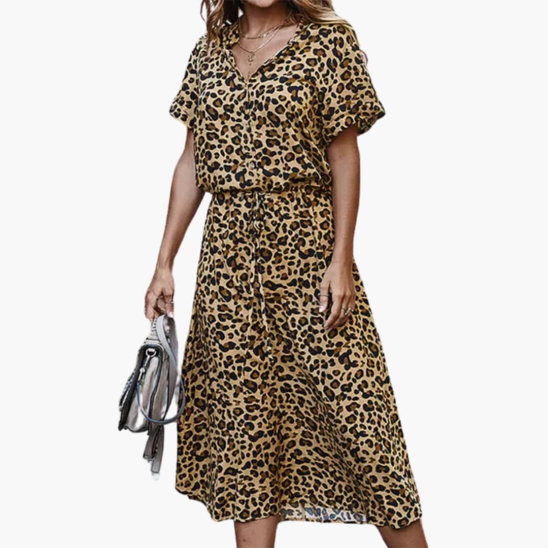 Printed Midi V-Neckline Dress – Refined Everyday Ease