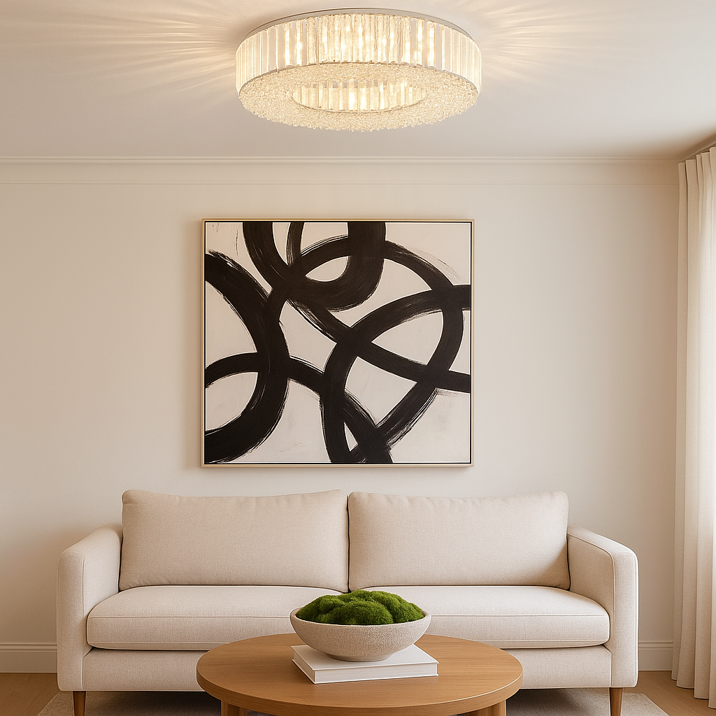 Crystal Flush Mount Ceiling Light Fixture – Large Modern Chrome Ceiling Light