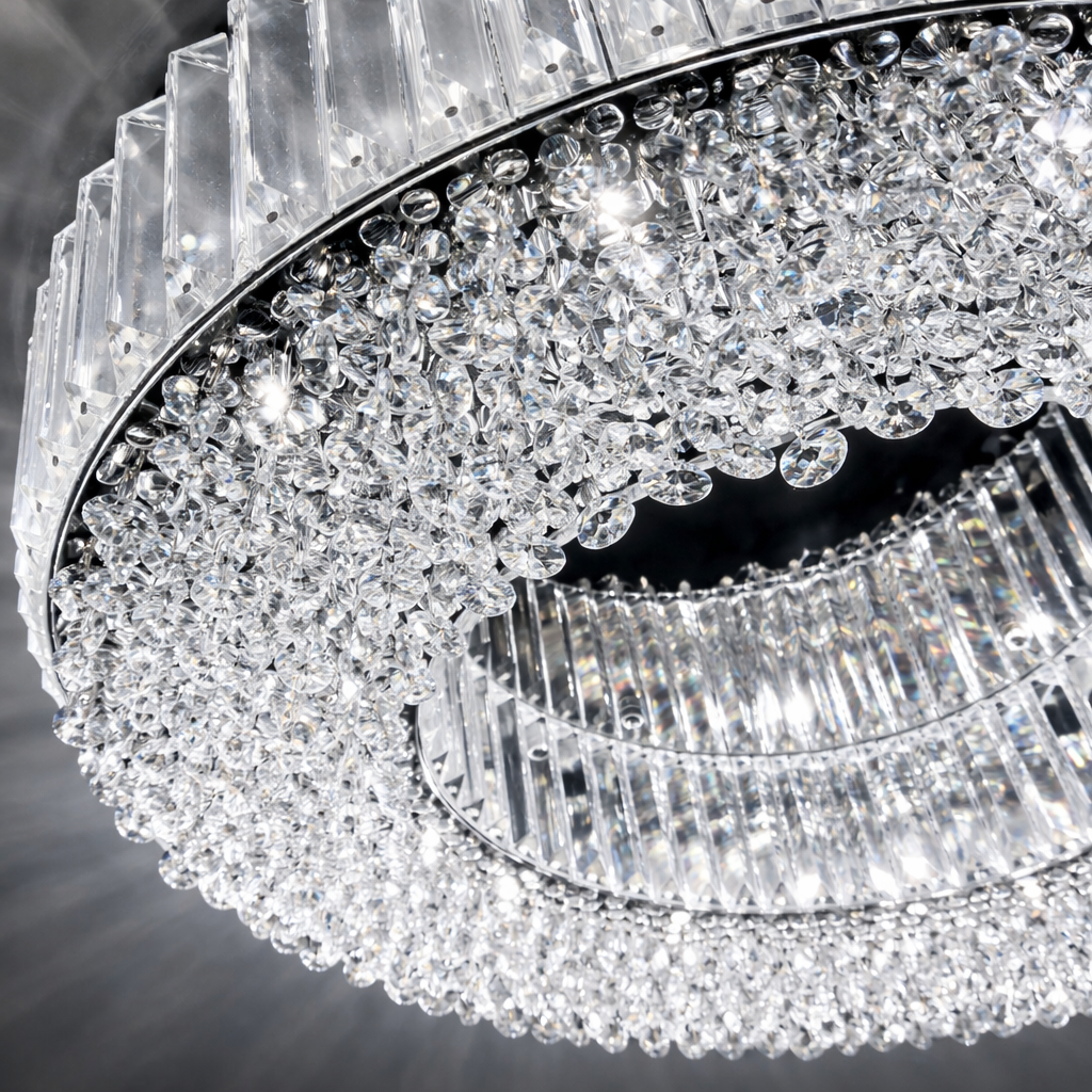 Crystal Flush Mount Ceiling Light Fixture – Large Modern Chrome Ceiling Light