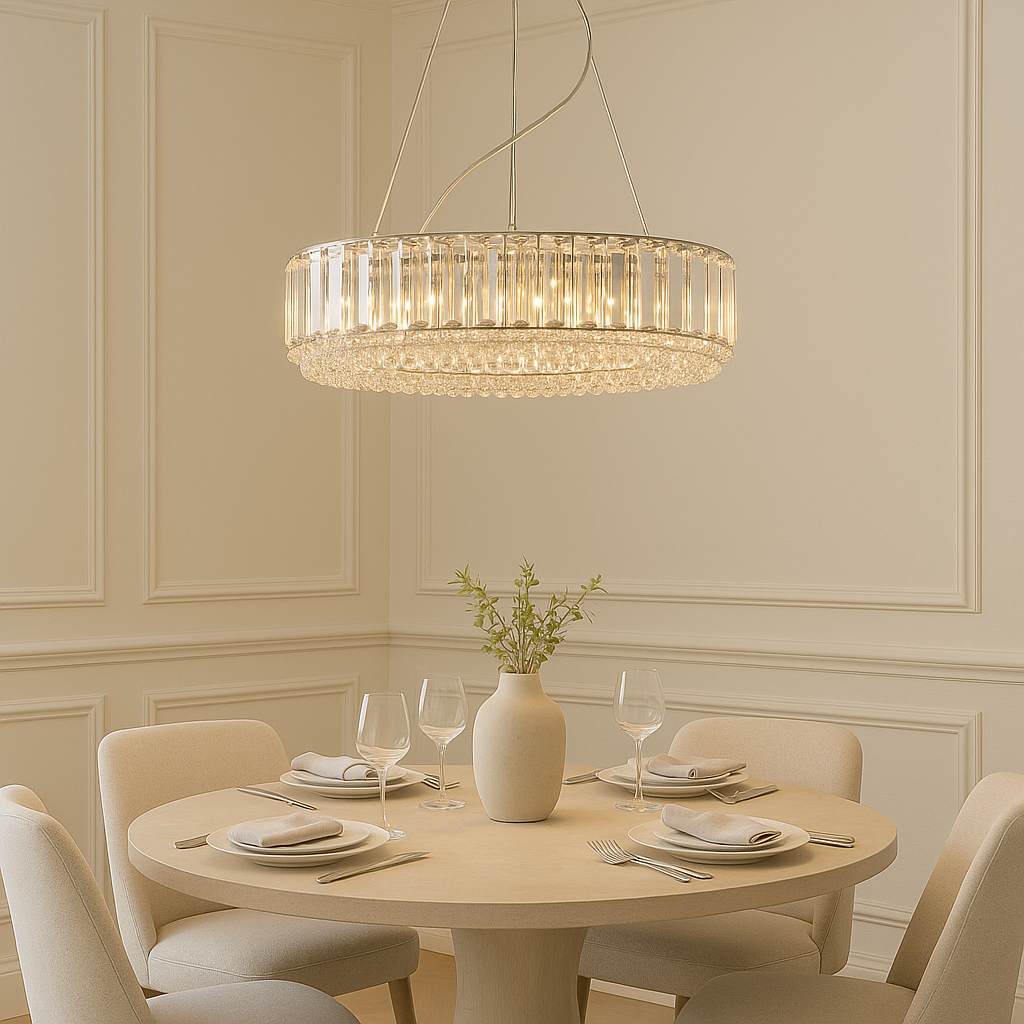 Crystal Chandelier Light Fixture – Polished Chrome Ring Ceiling Light