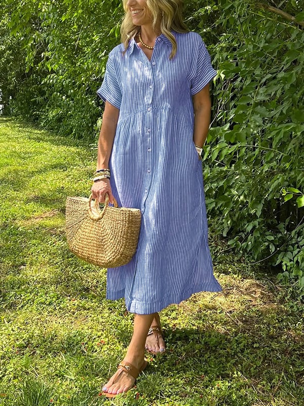 Striped Midi Collared Jumpsuit – Elegant Warm-Weather Style