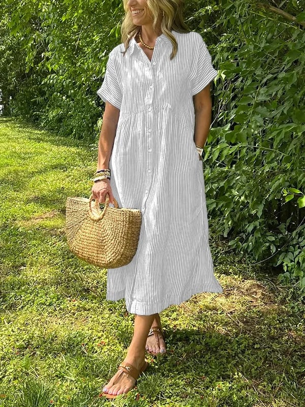 Striped Midi Collared Jumpsuit – Elegant Warm-Weather Style