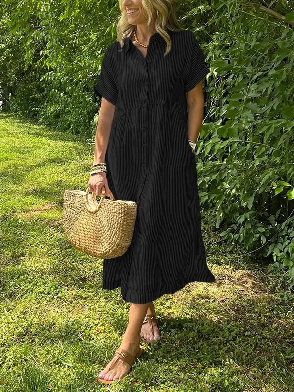 Striped Midi Collared Jumpsuit – Elegant Warm-Weather Style