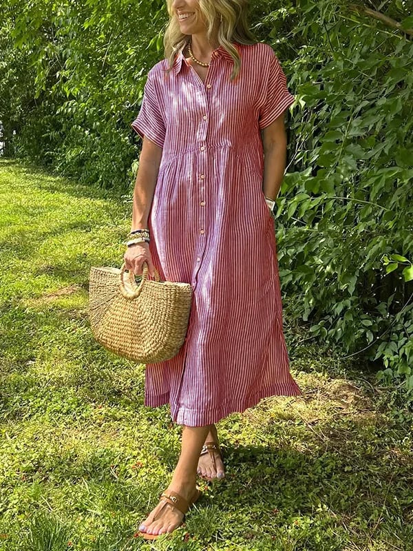 Striped Midi Collared Jumpsuit – Elegant Warm-Weather Style
