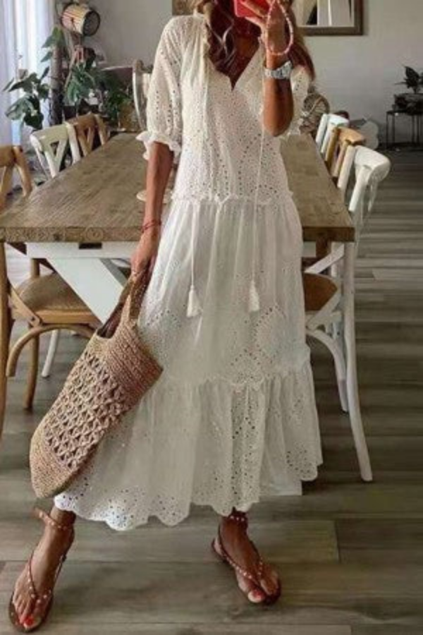 Summer & Beach Floral Maxi V-Neck Dress – Effortless Summer Style