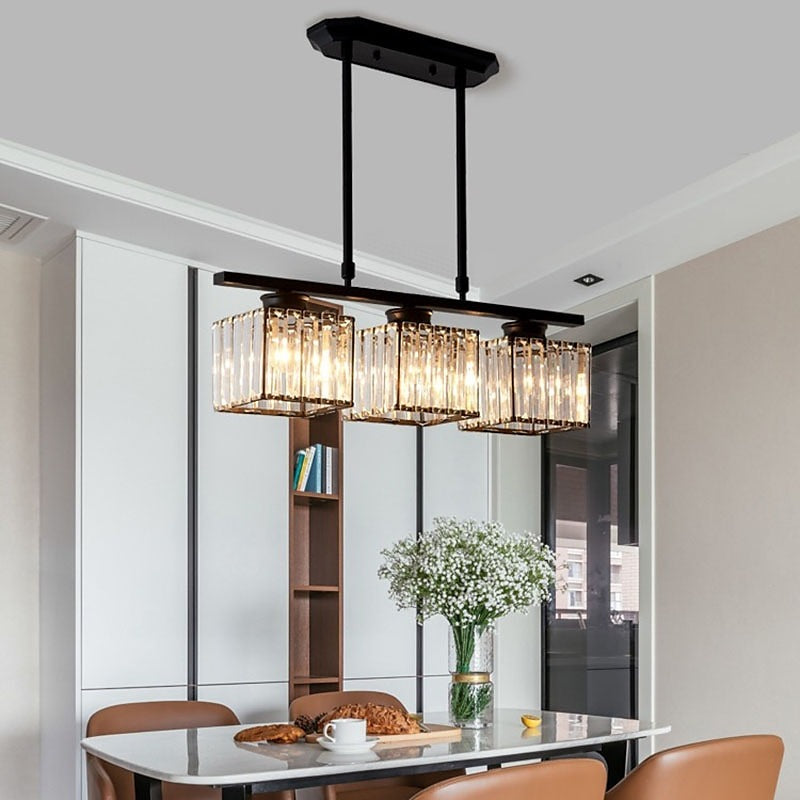 Linear Chandelier Light Fixture – Modern Glass Island Light