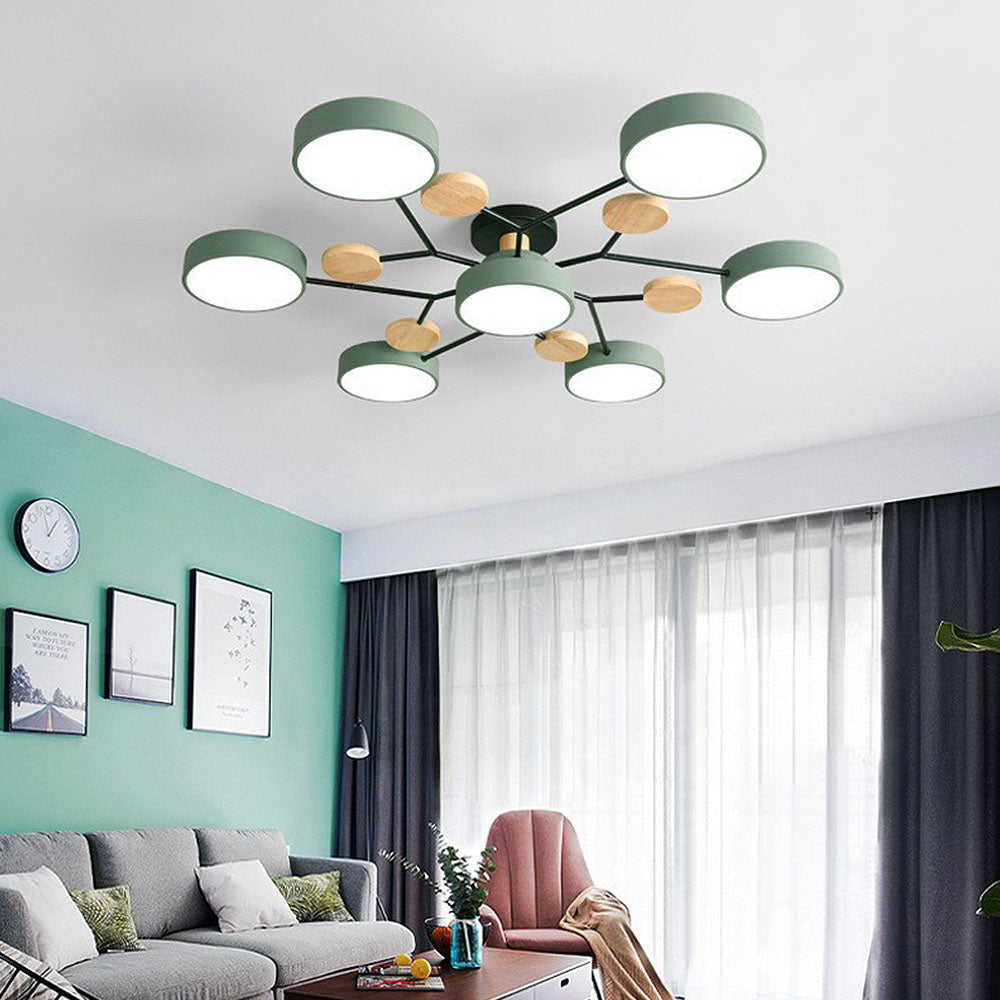 Modern LED Ceiling Light Fixture – Black Round Ceiling Light with Wood Accents