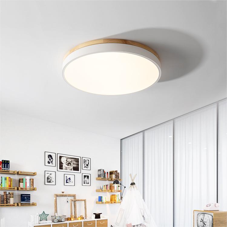 Flush Mount Ceiling Light Fixture – Round LED Ceiling Light with Wood Trim