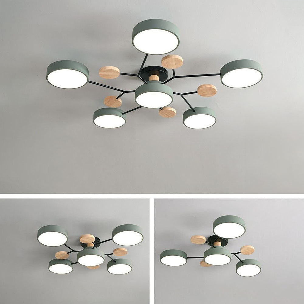 Modern LED Ceiling Light Fixture – Black Round Ceiling Light with Wood Accents