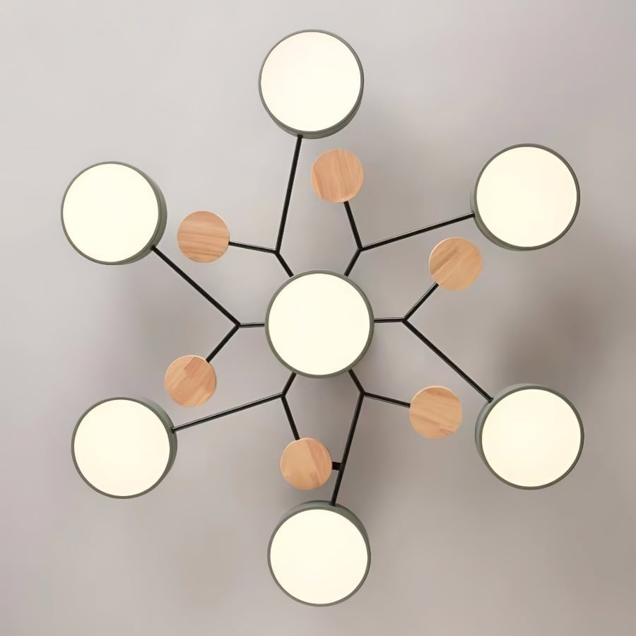 Modern LED Ceiling Light Fixture – Black Round Ceiling Light with Wood Accents