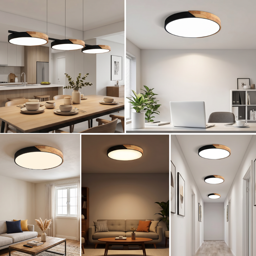 Scandinavian LED Flush Mount Ceiling Light Fixture – Modern Wood Ceiling Light