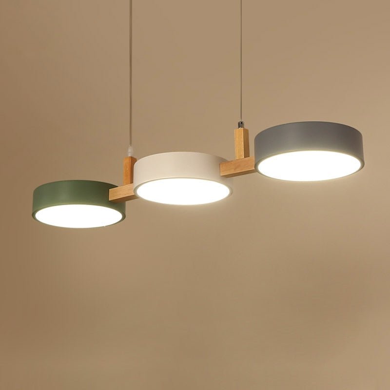 Linear Pendant Light Fixture – Modern Multi-Light LED Ceiling Light with Wood Accents