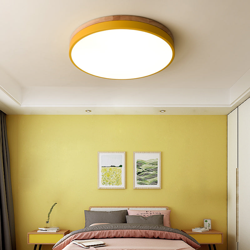 Flush Mount Ceiling Light Fixture – Round LED Ceiling Light with Wood Trim