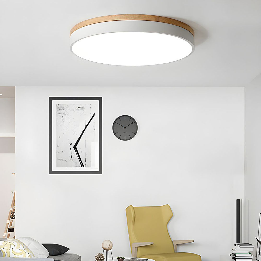 Flush Mount Ceiling Light Fixture – Round LED Ceiling Light with Wood Trim