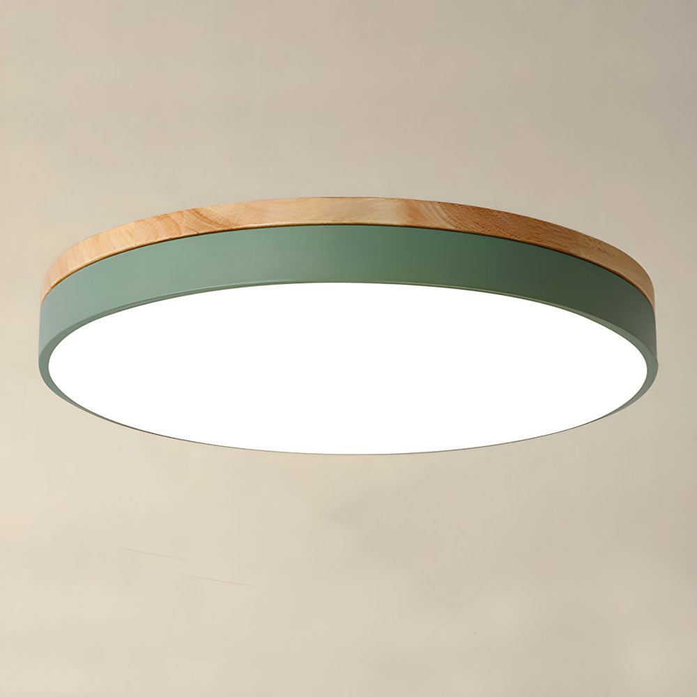 Flush Mount Ceiling Light Fixture – Round LED Ceiling Light with Wood Trim