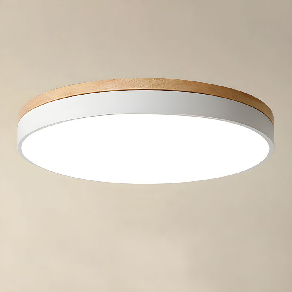 Flush Mount Ceiling Light Fixture – Round LED Ceiling Light with Wood Trim