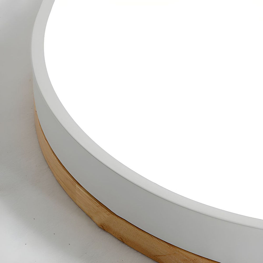 Flush Mount Ceiling Light Fixture – Round LED Ceiling Light with Wood Trim