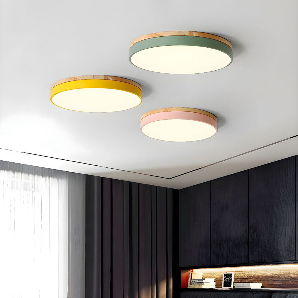 Flush Mount Ceiling Light Fixture – Round LED Ceiling Light with Wood Trim