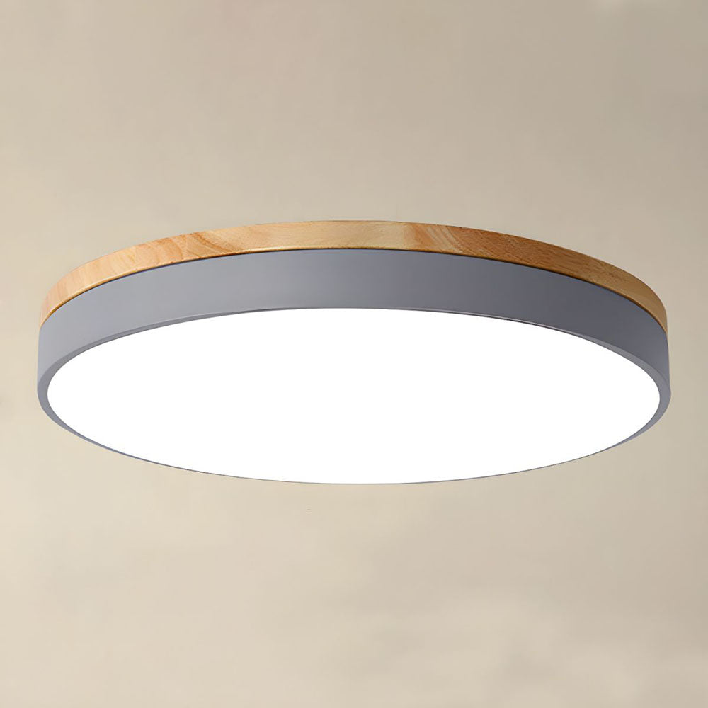 Flush Mount Ceiling Light Fixture – Round LED Ceiling Light with Wood Trim