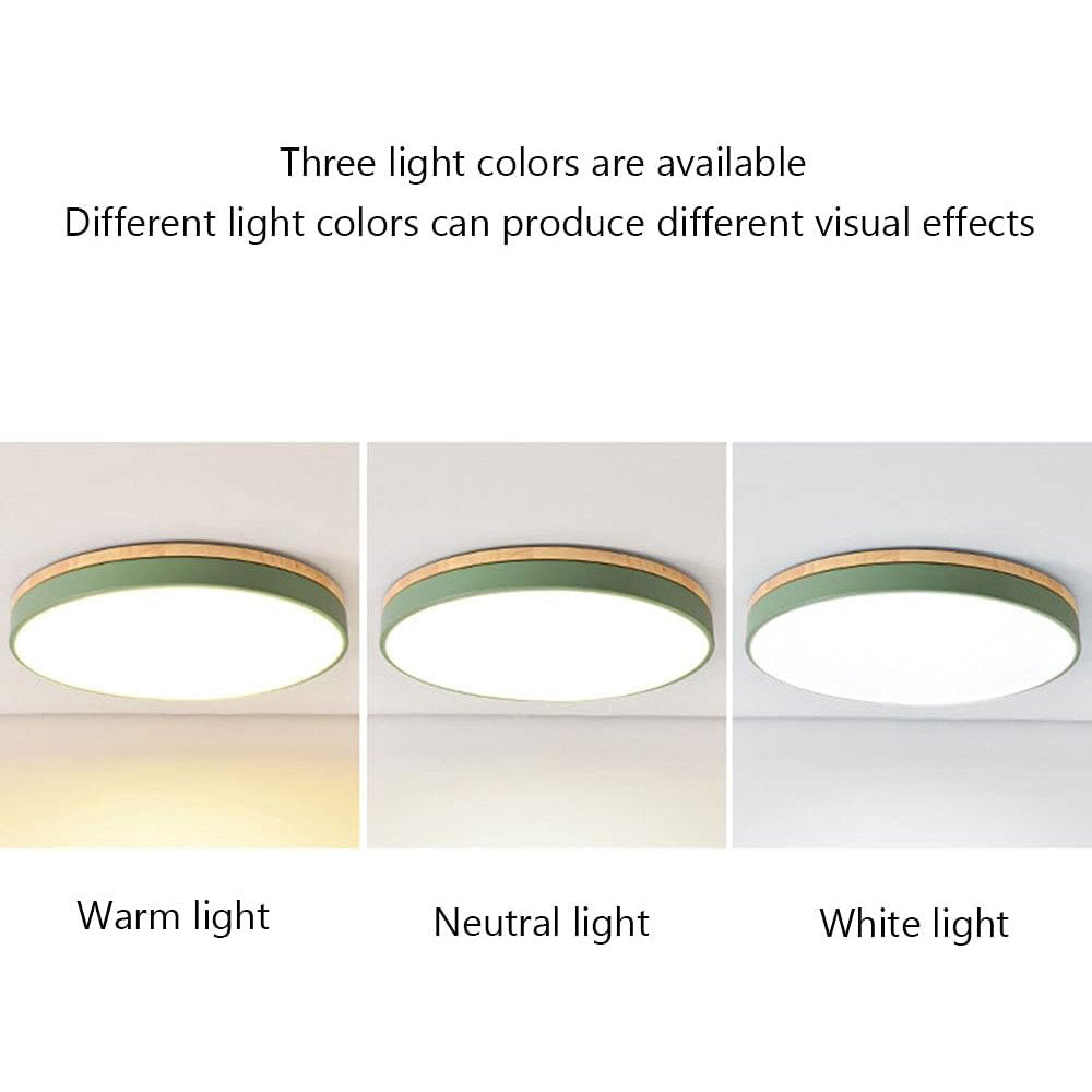 Flush Mount Ceiling Light Fixture – Round LED Ceiling Light with Wood Trim