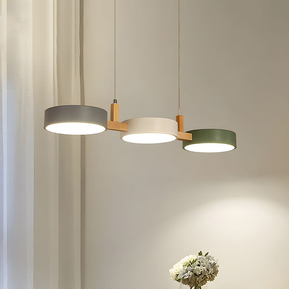 Linear Pendant Light Fixture – Modern Multi-Light LED Ceiling Light with Wood Accents