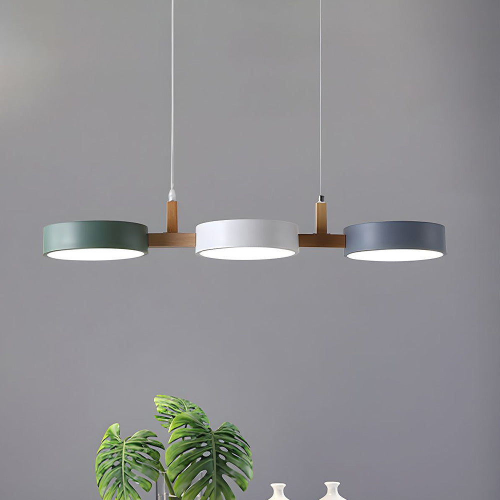 Linear Pendant Light Fixture – Modern Multi-Light LED Ceiling Light with Wood Accents