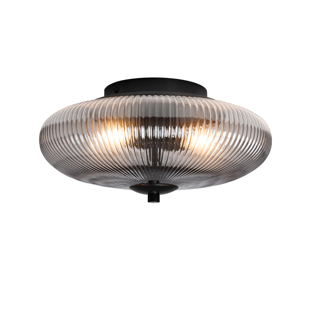 Flush Mount Ceiling Light Fixture – Modern Ribbed Glass Ceiling Light
