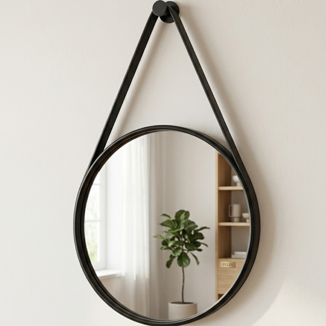 Black Hanging Wall Mirror – Round Decorative Accent Mirror