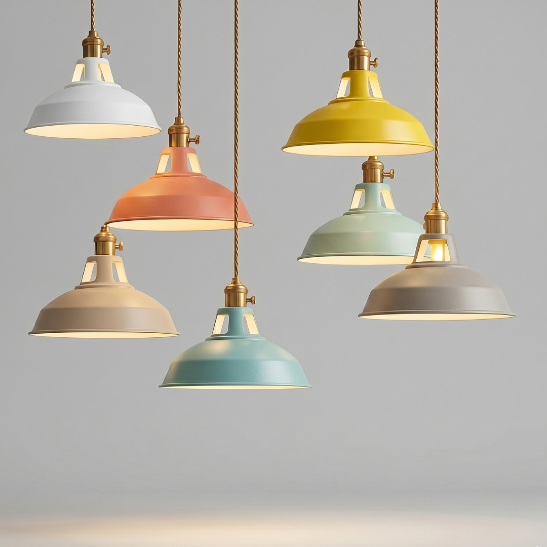 Modern Pendant Light Fixture – Colorful Metal Dome Hanging Ceiling Light