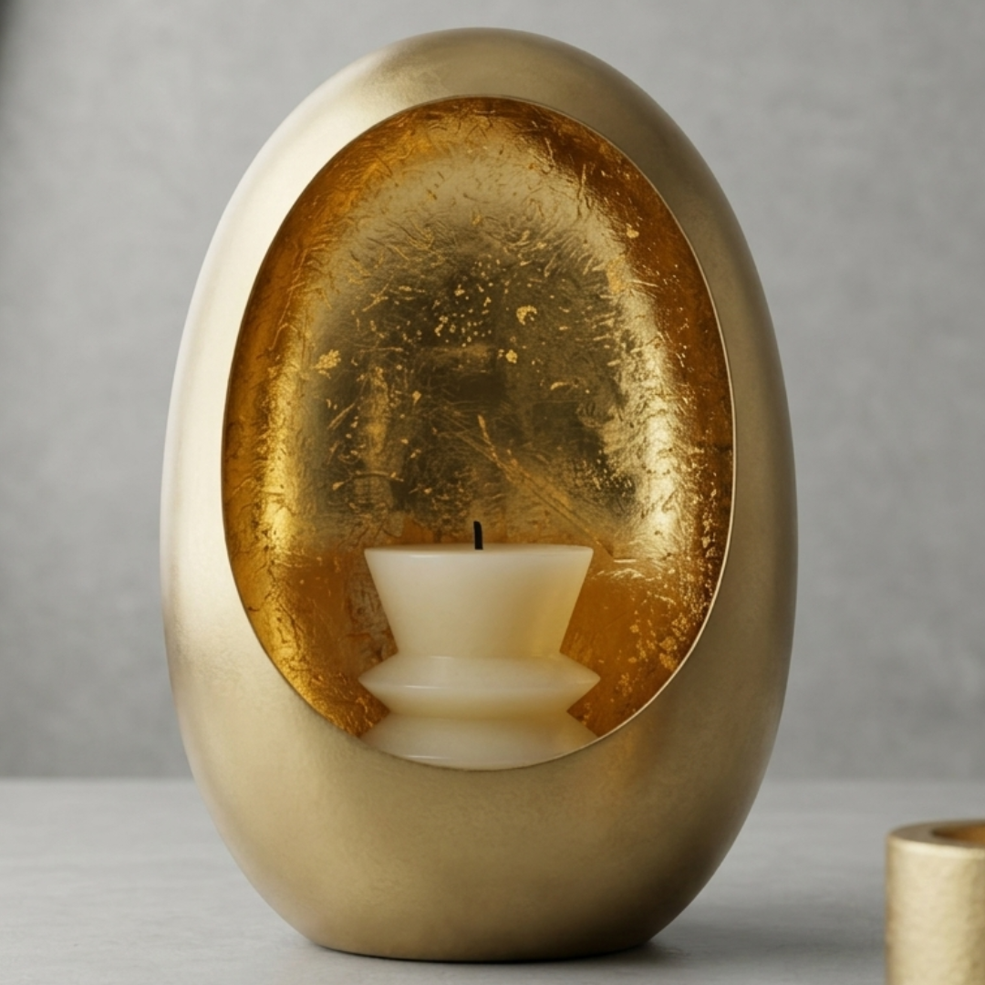 Gold Oval Candle Holder – Sculptural Decorative Accent Holder