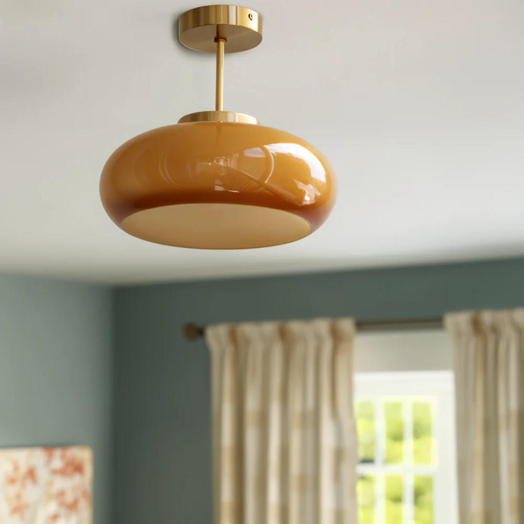 Glass Semi-Flush Mount Ceiling Light Fixture – Vintage Round Ceiling Light