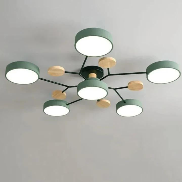 Modern LED Ceiling Light Fixture – Black Round Ceiling Light with Wood Accents