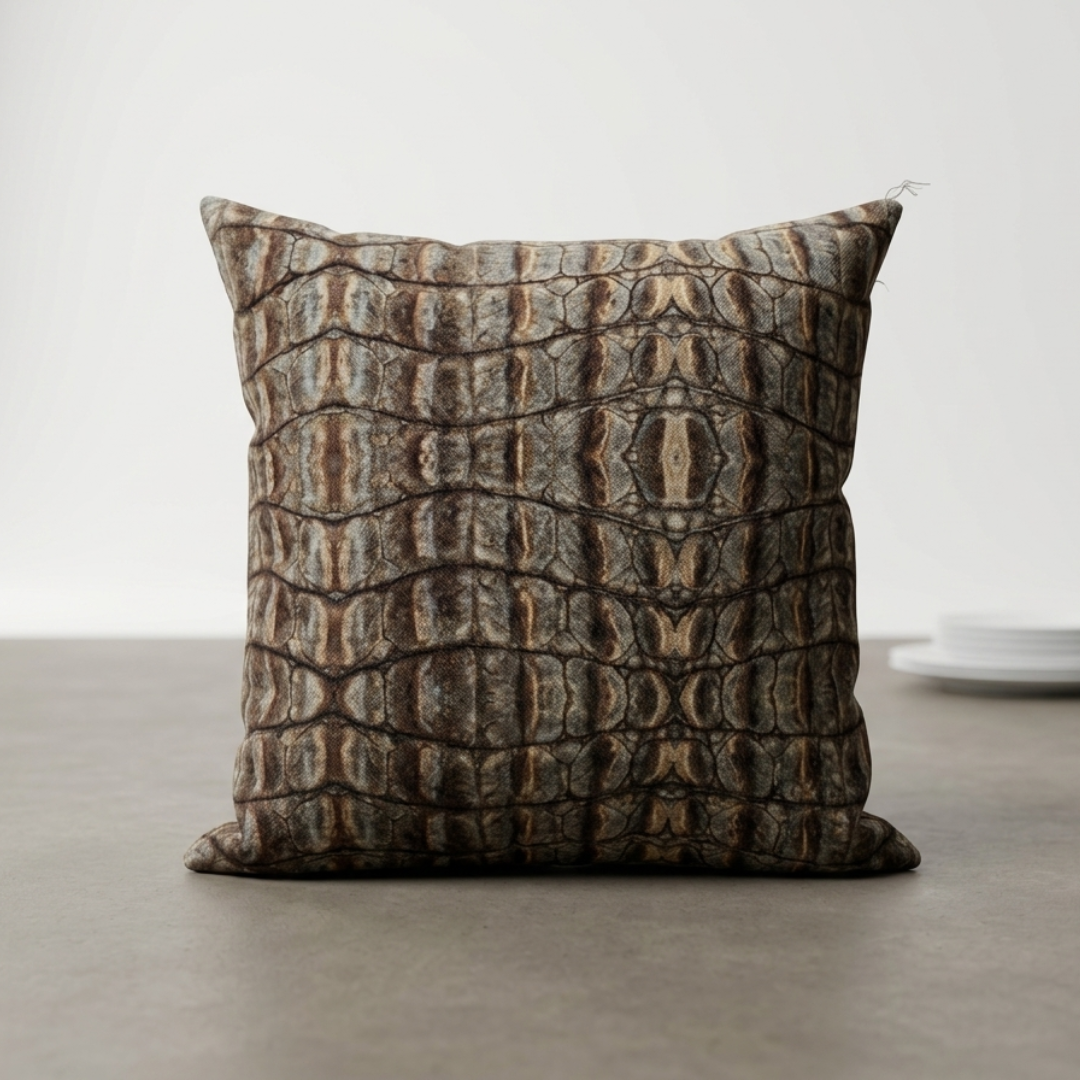 Brown Crocodile Pattern Throw Pillow – Square Decorative Cushion