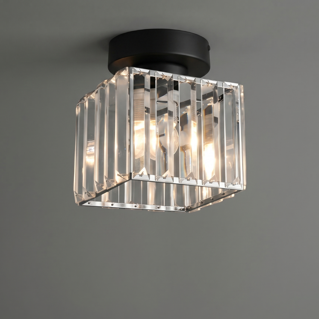 Flush Mount Ceiling Light Fixture – Modern Black Crystal Ceiling Light