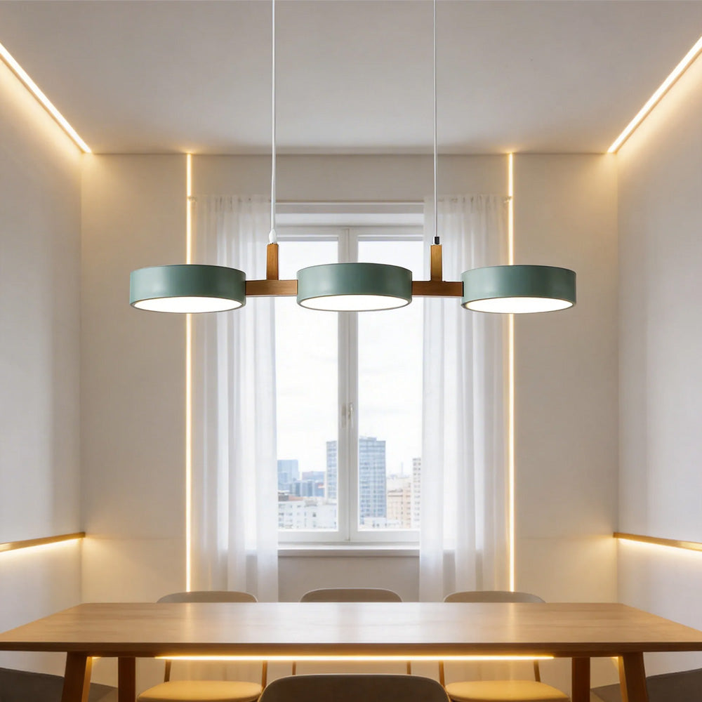 Linear Pendant Light Fixture – Modern Multi-Light LED Ceiling Light with Wood Accents
