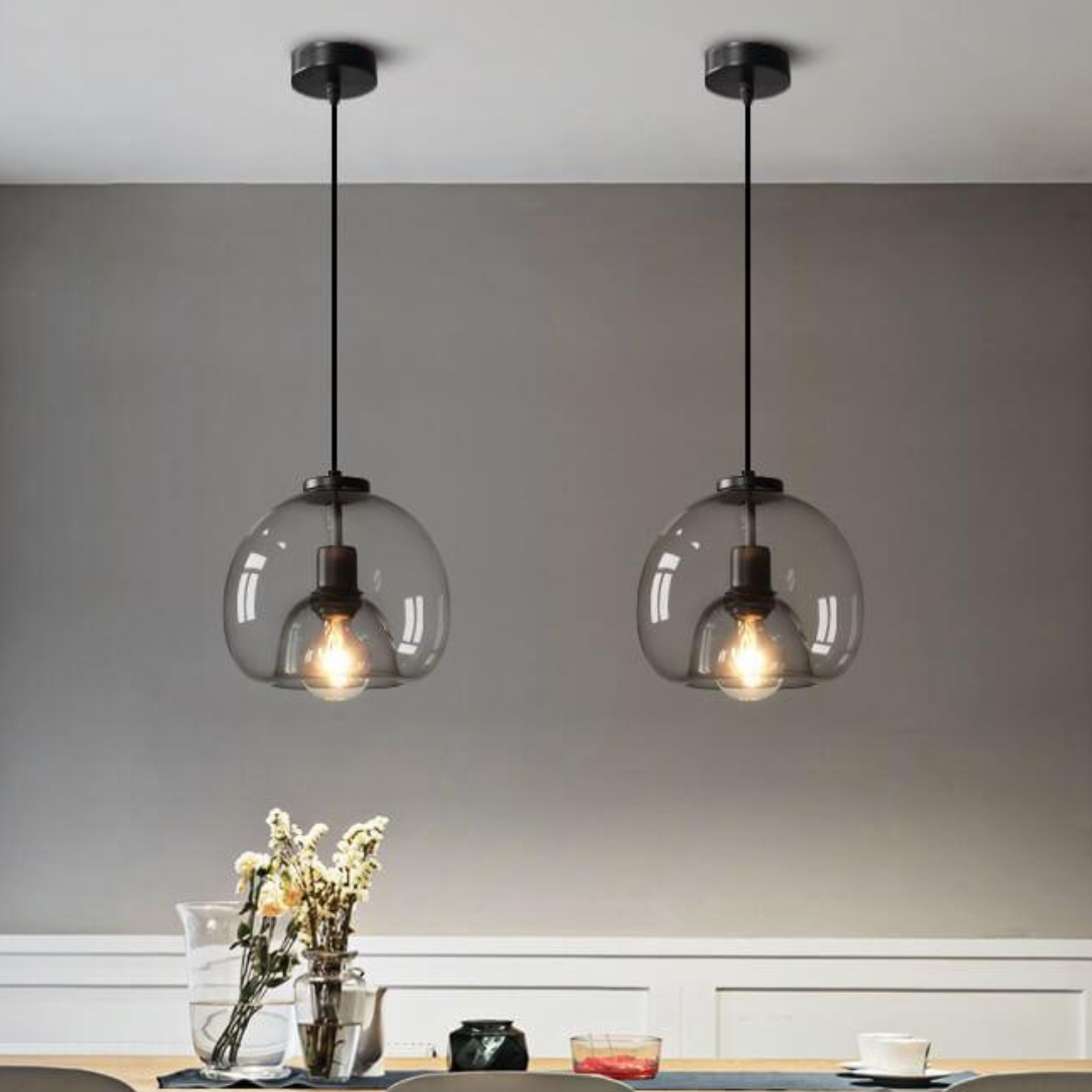 Smoked Glass Pendant Light Fixture – Modern Glass Dome Hanging Ceiling Light
