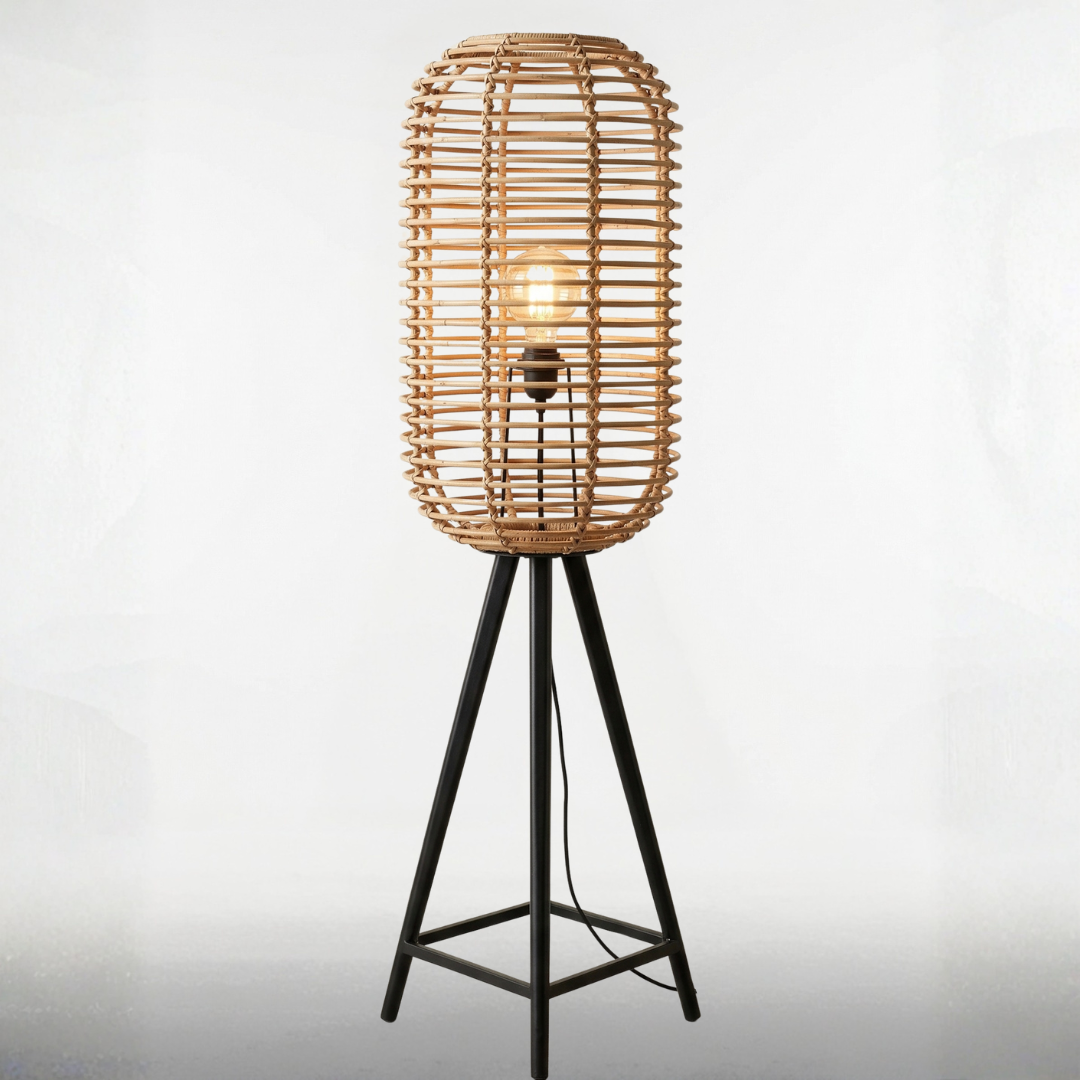 Natural Rattan Tripod Floor Lamp – Boho Standing Lamp