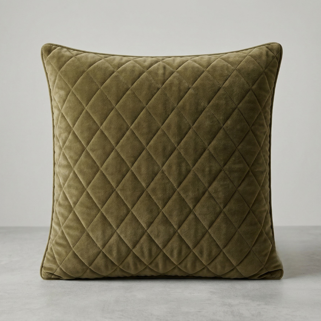 Olive Green Quilted Throw Pillow - Quilted Pillow for a Warm Modern Home