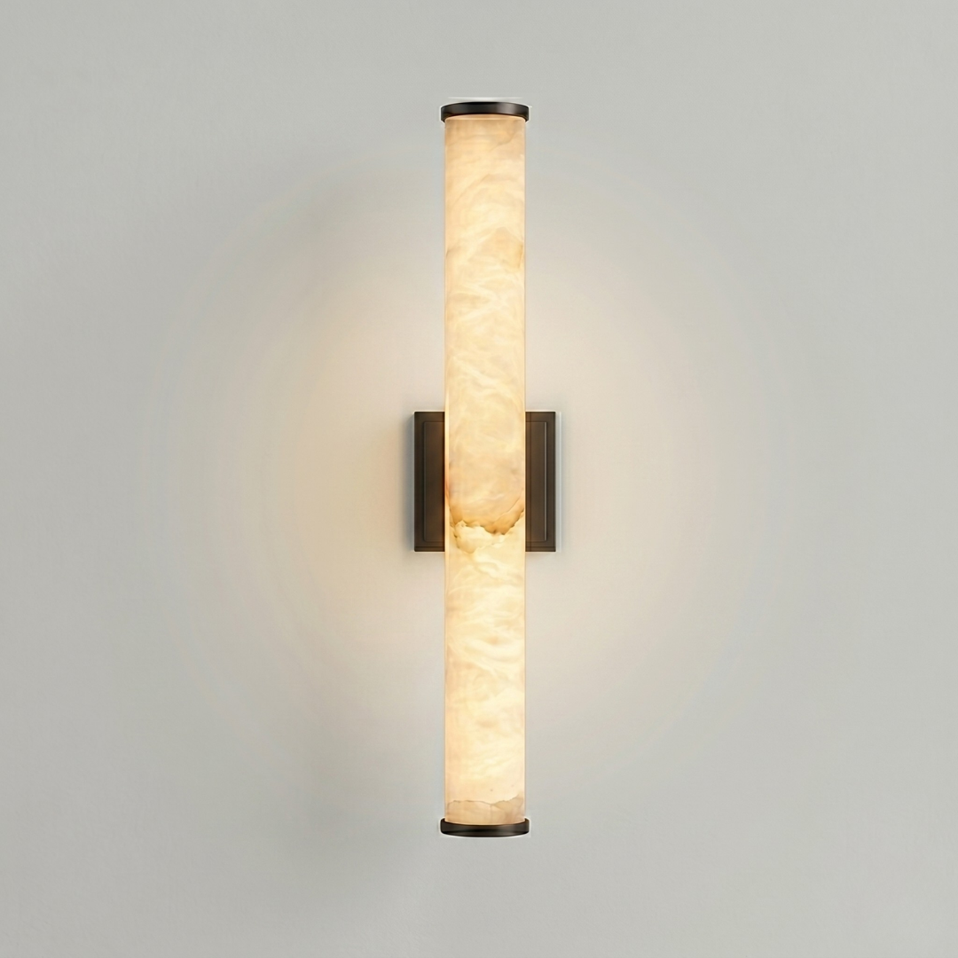 LED Wall Sconce Light Fixture – Marble-Effect Cylinder Wall Light