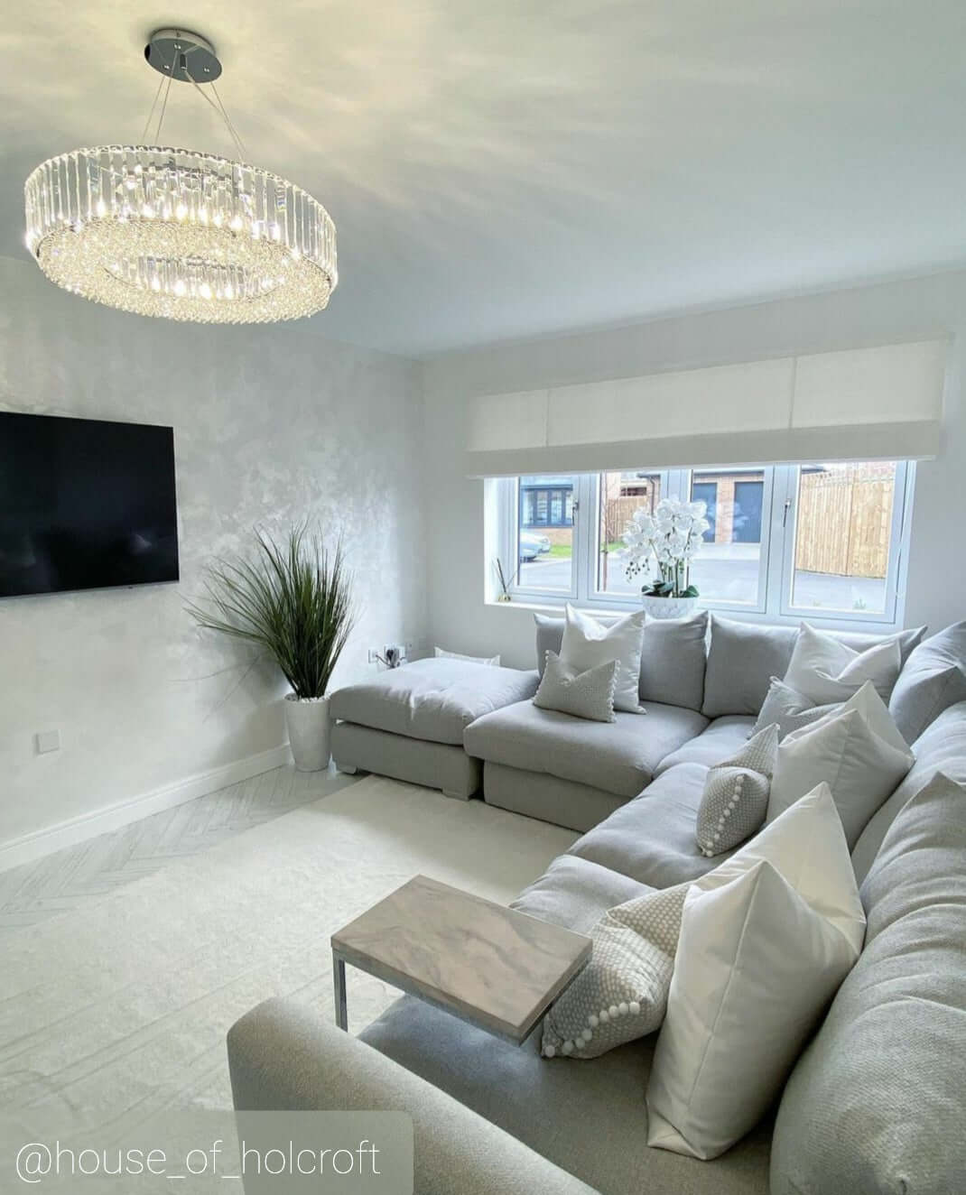 Crystal Chandelier Light Fixture – Polished Chrome Ring Ceiling Light
