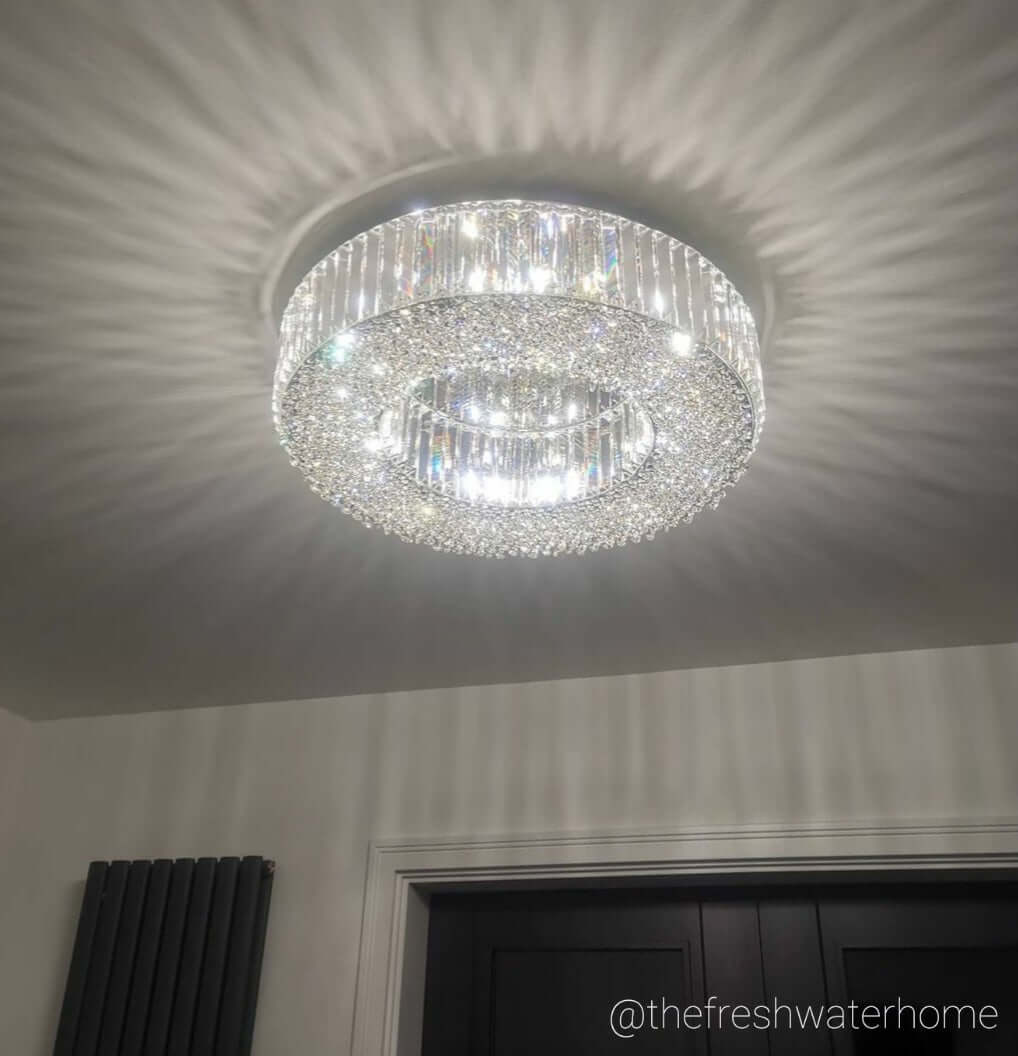Crystal Flush Mount Ceiling Light Fixture – Large Modern Chrome Ceiling Light