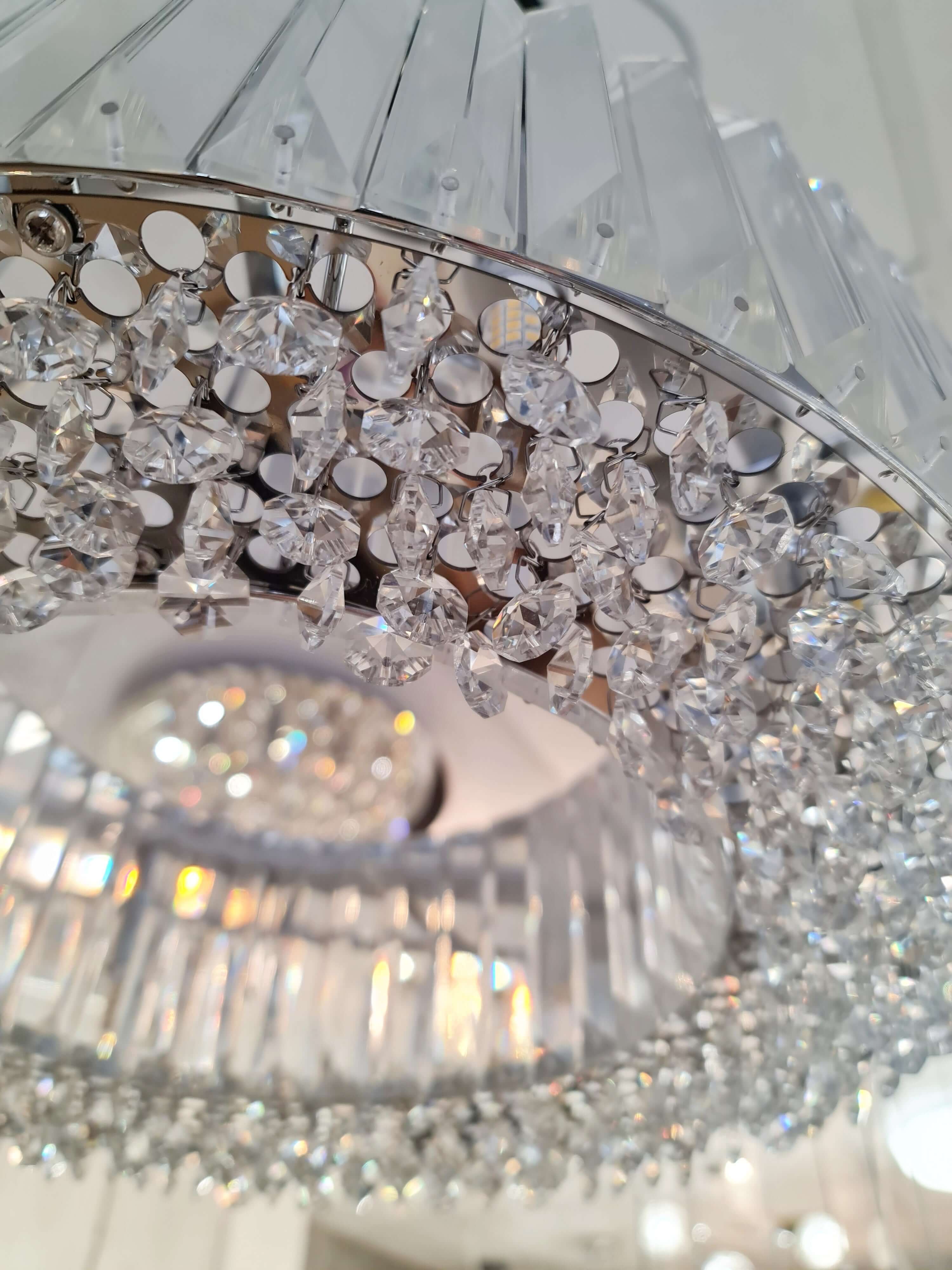 Crystal Chandelier Light Fixture – Polished Chrome Ring Ceiling Light