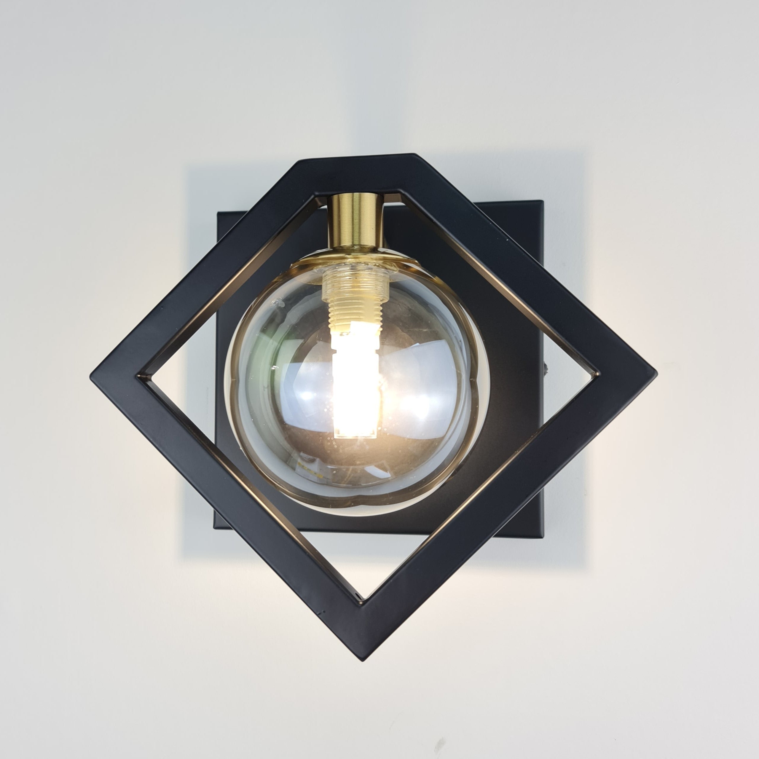 Black Gold Wall Sconce Light Fixture – Glass Globe Wall Light