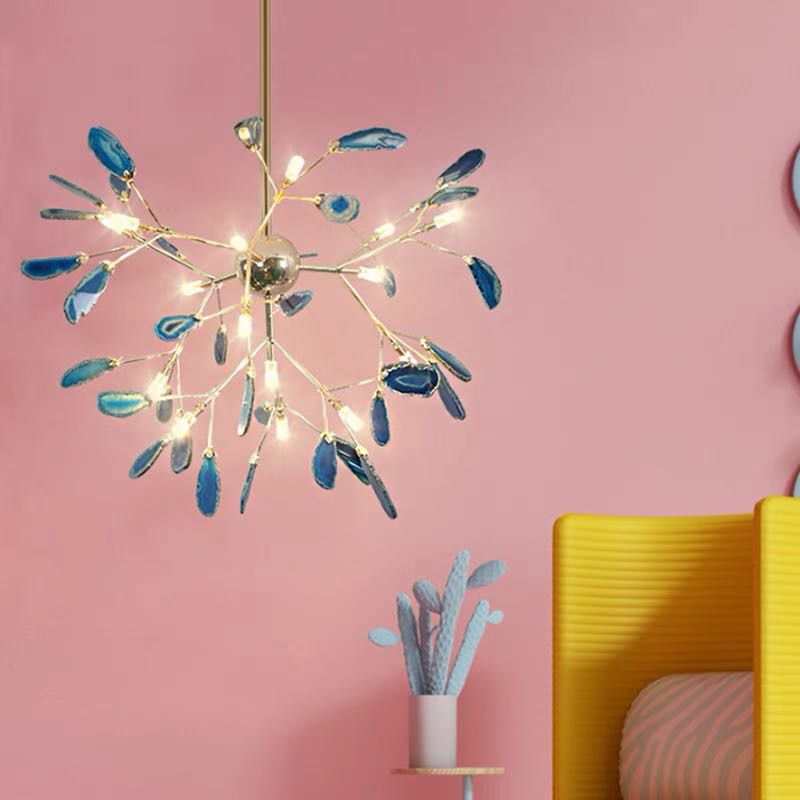 Colorful Agate Chandelier Light Fixture – Modern Branch Ceiling Light