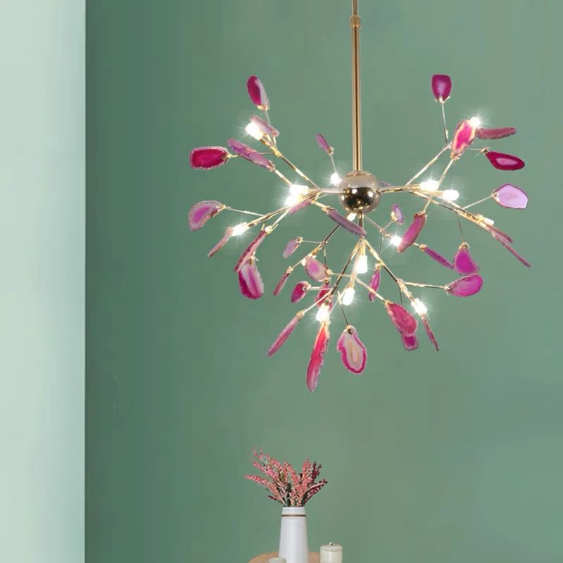 Colorful Agate Chandelier Light Fixture – Modern Branch Ceiling Light