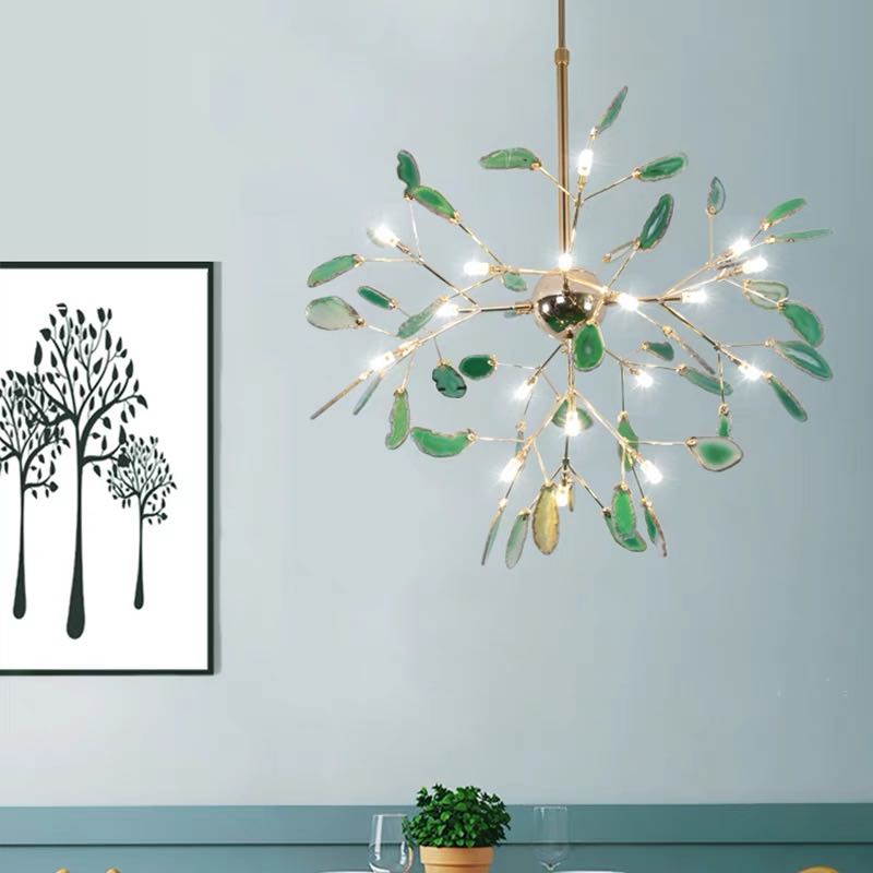 Colorful Agate Chandelier Light Fixture – Modern Branch Ceiling Light
